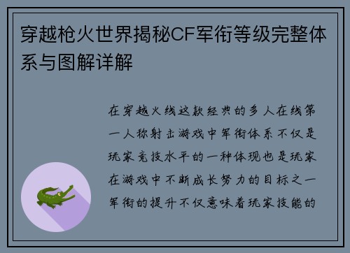 穿越枪火世界揭秘CF军衔等级完整体系与图解详解