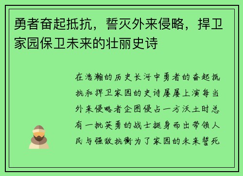 勇者奋起抵抗，誓灭外来侵略，捍卫家园保卫未来的壮丽史诗
